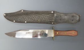 Bowie knife with 27cm blade engraved James Bowie Knife Fighter Slave Trader Frontiersman Born
