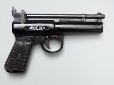 Webley Junior MKII .177 air pistol with named and chequered grips, serial number 33