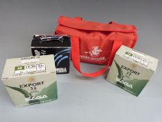 Seventy-four Saga 12 bore shotgun cartridges in a Winchester carry bag. PLEASE NOTE THAT A VALID