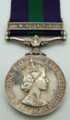 British Army General Service Medal with clasp for Malaya, named to 22583098 DVR P R J Stuart RASC