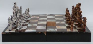Chinese figural chess set in fitted case, height of King 12.5cm