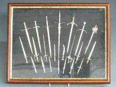 Set of hallmarked silver miniature swords and knives, possibly Scottish