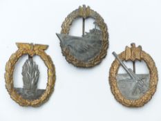 German Navy WWII Minesweeper sub-chaser and Escort Vessel War badge together with a Destroyer War
