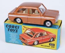 Corgi Toys diecast model Hillman Imp with bronze body, white stripe and cream interior 251, in