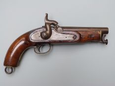 Percussion hammer action Constabulary customs pistol with brass trigger guard and mounts, captive