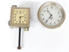 Two Smiths car dashboard clocks, one square, one circular