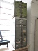 Two sets of metal tool or similar drawers