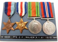 British Army WWII medals comprising 1939/1945 Star, France & Germany Star, War Medal and Defence