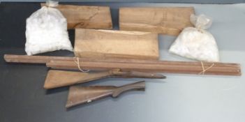 Two shotgun stocks together with three stock blanks, six ram-rod blanks and a collection of