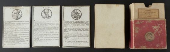 Jouy French geography playing cards. Black and white engraved cards. Non suited instructive card