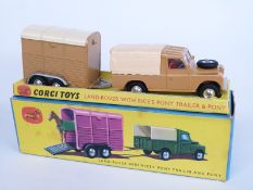 Corgi Toys diecast model Gift Set 2 Land-Rover With “Rice’s” Pony Trailer And Pony, with light brown