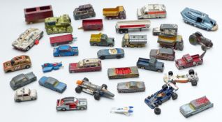 Thirty-four Corgi, Dinky and Spot-On diecast model vehicles including Police, Spectrum Pursuit