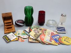Quantity of collectables including retro table lighter, 1980s beer mats etc