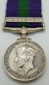 British Army General Service Medal with clasp for Malaya, named to 14186838 Gnr A Jones, Royal