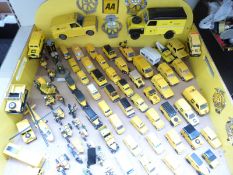 An AA diorama display with 76 diecast model vehicles, most with original boxes and figures