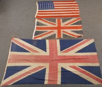 A panel stitched vintage union flag 70 x 135cm, vintage USA flag 130 x 70cm with 48 stars and a