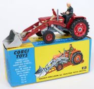 Corgi Toys diecast model Massey-Ferguson '165' Tractor With Shovel with red body and hubs, silver