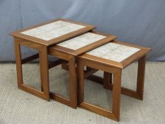 Nest of retro tile inset G plan style tables. W57 x D42 x H48cm