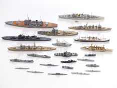 Twenty-two Neptun and similar diecast and wooden model waterline ships including Roon, Enterprise,
