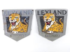 Two Leyland Leopard coach enamel and chrome coach or bus badges, height 19cm