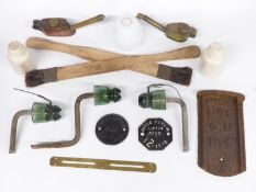 Quantity of railwayana to include LMS insulators, BR brushes, repair plaques, LSC Co Ltd No 8 etc