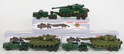 Three Dinky Supertoys diecast model Tank Transporters 660 and Chieftain Tanks, all in reproduction