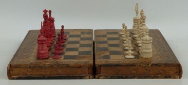 A 19th century turned and carved bone chess set, height of tallest piece 10cm, all but one pawn