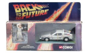 Corgi Back to the Future diecast model DeLorean Time Machine and Doc Brown White Metal Figure,