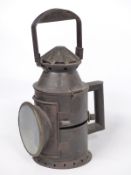 Possibly Great Eastern or LNER three colour railway hand lamp with sliding knob filters, height