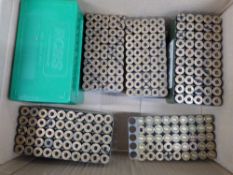 Two hundred and ninety five .303 brass rifle cartridge cases, all in plastic holders