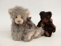 Two Charlie Bears teddy bears, Aidan 26cm tall and Charlie 37cm tall.