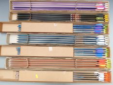 Seven boxes of six or eight archery arrows including Easton, Eclipse, XX75 Tribute, Kef, Sonic etc