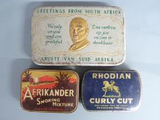 South Africa WWII Christmas tin 1940 complete with chocolate content, together with two South