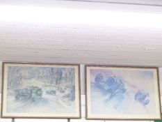Bentley Motors Ltd pair of colour prints, one Jack Dunfee at Brooklands 500 mile race in 1931, the
