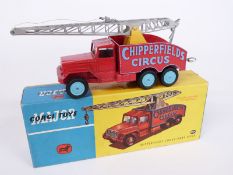 Corgi Major Toys diecast model Chipperfield's Circus Crane Truck with red body, blue hubs and