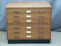 Retro teak six drawer plan chest. W93 x D68 x H79cm