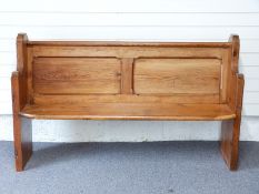 Victorian pitch pine pew with panelled back. W156 x D52 x H95cm