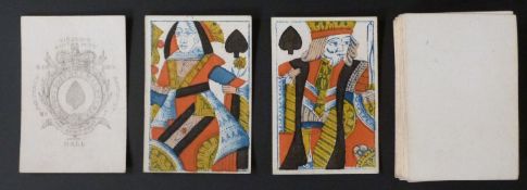 Hall, England playing cards. Garter ace. GIII, No. 7. Full length standard courts. Plain backs. 52