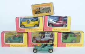Six Matchbox Models of Yesteryear diecast model vehicles including Rolls Royce, Renault, Spyker,