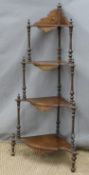 Victorian four tier inlaid walnut corner whatnot. W57 x H130cm