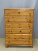 Pine chest of six straight drawers, W87 x D44 x H120cm