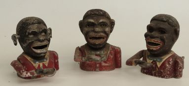 Three novelty cast metal mechanical negro money boxes