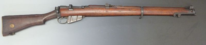 Deactivated Short Magazine Lee Enfield SMLE .303 bolt action rifle with ladder sight, brass butt