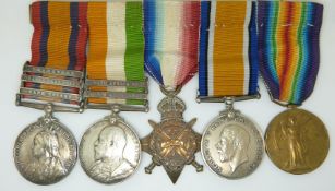 British Army Victorian and WWI medal group comprising Queen's South Africa medal with clasps,