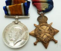 British Army WWI medals comprising 1914/1915 Star and War Medal, named to 8407 L/Cpl T Keyte,