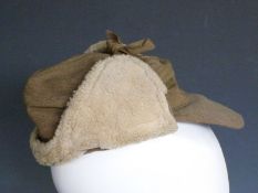 British WWII military winter cap made by Harris Ltd, Glasgow, dated 1944, size 7 1/8
