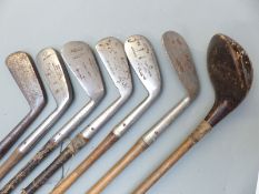 Collection of vintage golf clubs including George McDowell, George Daniel, Tom Fernse, Allamby etc