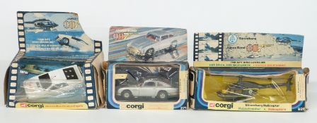 Three Corgi James Bond 007 diecast model vehicles Lotus Esprit 269, Aston Martin 271 and Stromberg