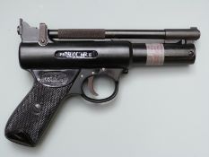 Webley Premier MkII .22 air pistol with named and chequered grips, serial number 693, in original