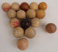 Sixteen late 19thC ivory snooker / billiard balls, diameter 51.5mm, weight 2.039kg